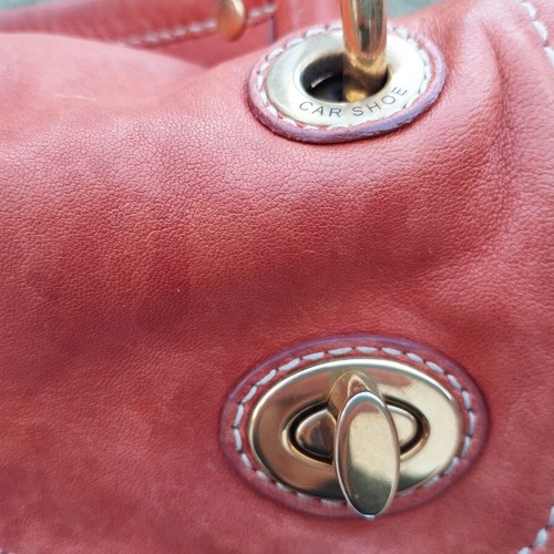Car Shoe leather shoulder bag used, vintage patina, orange and gold