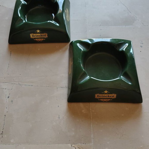 Heineken ceramic ashtrays set of two like new, vintage style