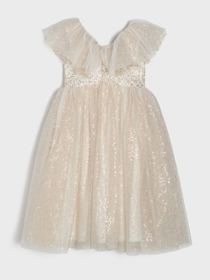 Abercrombie & Fitch dress with tulle and sequins, new, beige, size 104 cm