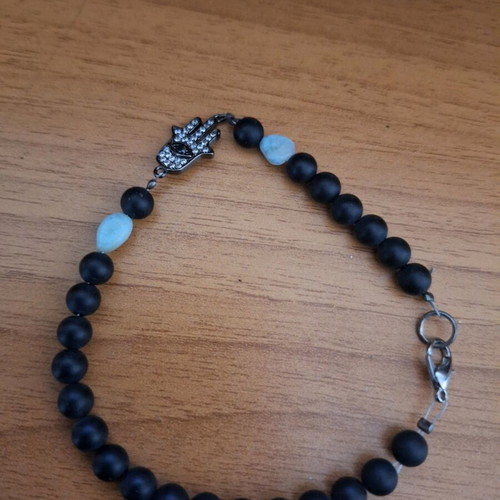 Men's bracelet with black onyx, larimar and Fatima hand handmade new