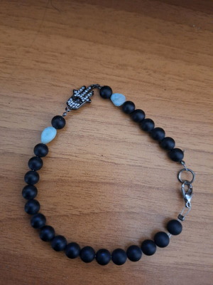 Men's bracelet with black onyx, larimar and Fatima hand handmade new