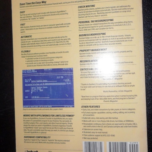 Quicken Program Disk and User's Manual used for Apple IIGS, IIc, IIc Plus, IIe