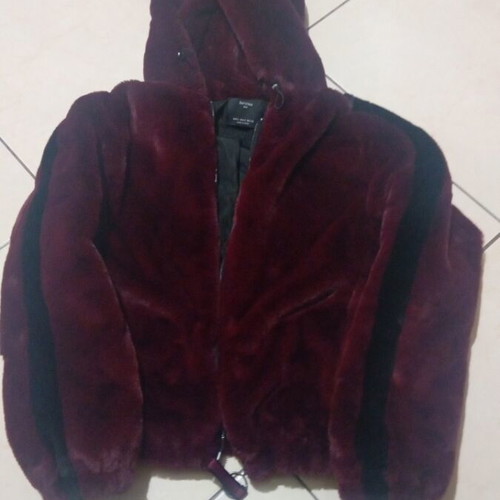 Bershka Fur Jacket Burgundy Size Small New