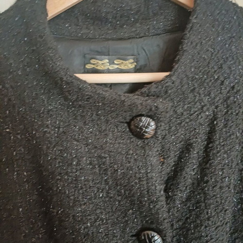 Bouclé women's coat ZicZac used, black with silver thread