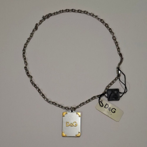 Vintage Dolce & Gabbana D&G silver and gold toned dog tag pendant necklace used