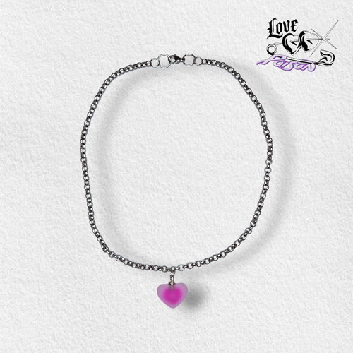 Love x Poison Handmade Stainless Steel Chain Choker Necklace with Pink Heart Charm new