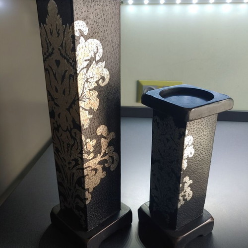 Black candlesticks with patterns set of 2, new