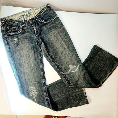 Y2K Stitch’s Distressed Flare Jeans Grey Black size 28 like new