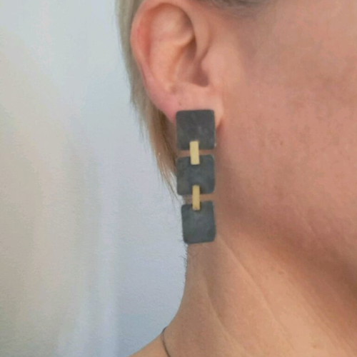 Handmade 925 silver oxidized earrings with geometric elements like new