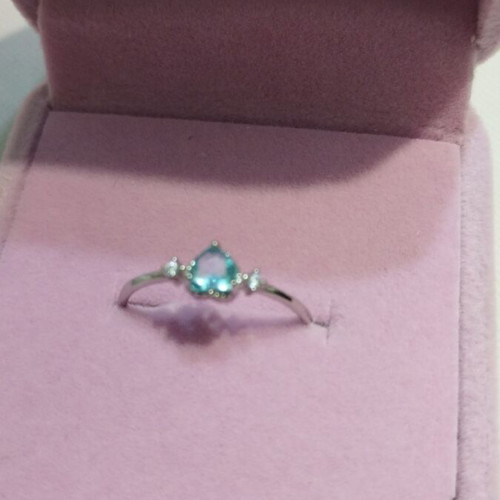 Silver 925 ring with blue zircon heart new