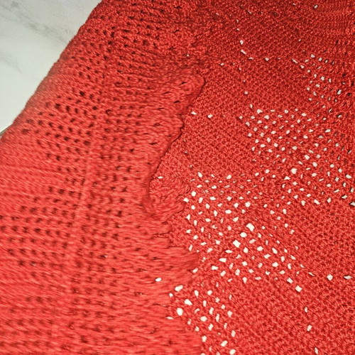 Vintage handmade red crochet blanket and pillow used