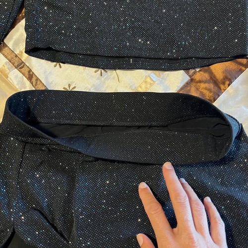 Set crop top and short skirt with slit, like new, dark blue with silver glitter