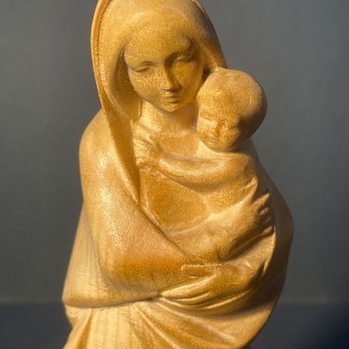 Vintage Wooden Madonna with Child Val Gardena Italy maple wood