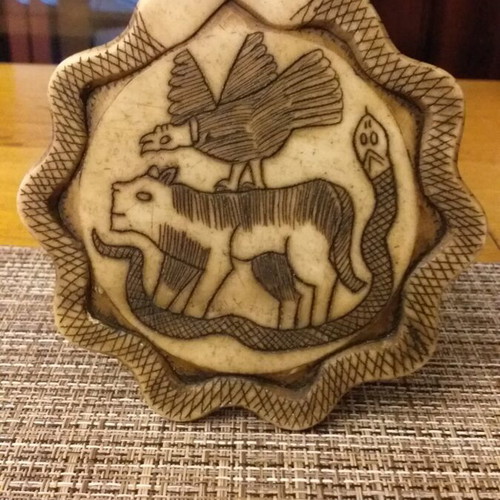 Artwork from Peru new, stone plaque with engraved symbols