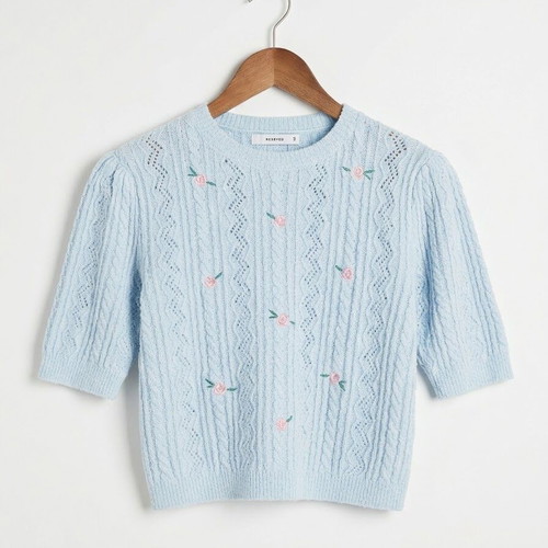 Reserved jersey blouse with rose embroidery, size S