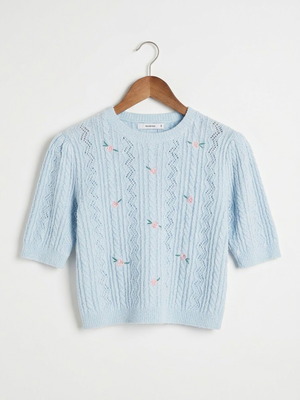 Reserved jersey blouse with rose embroidery, size S