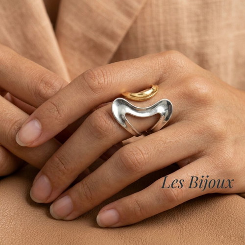 Modern Two-Tone Stainless Steel Adjustable Ring Gold Silver