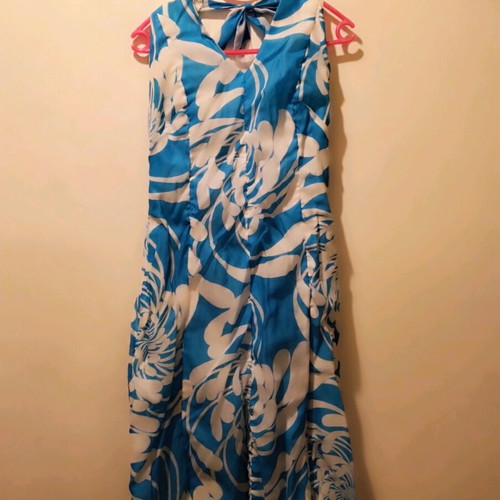 Vintage off-shoulder dress used, white and blue, size S