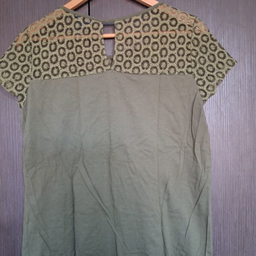 Tom Tailor blouse used, size M, olive green with lace