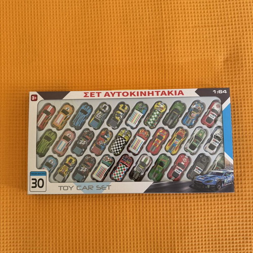 Toy car set, 30 pieces, 1:64 scale, assorted colors and racing designs