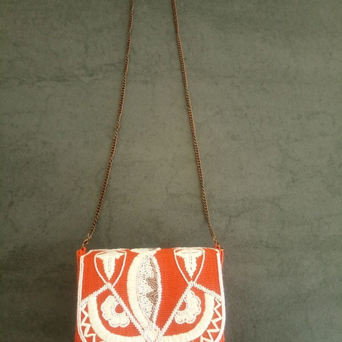 Boho style crossbody bag with embroidery like new, orange