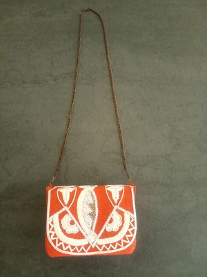 Boho style crossbody bag with embroidery like new, orange
