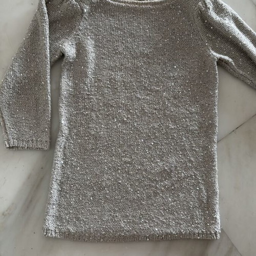 Zara Knit silver sweater with sequins and 3/4 sleeve like new, size S