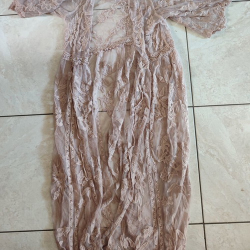 Kimono beige long with beautiful details like new, size L/XL