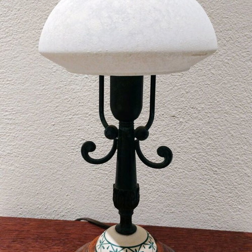 Handmade table lamp new from brass, wood and porcelain