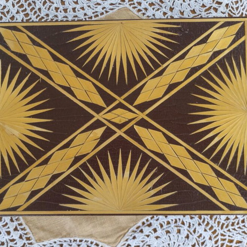 Russian Marquetry Jewelry Box vintage, handmade straw and wood