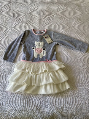 Long-sleeve dress 18 months new, grey, soft fleece fabric
