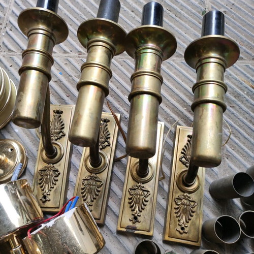 Antique wall lights used, set of 13, brass