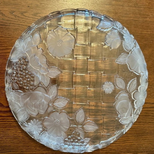 Napoli vintage frosted real crystal serving platter with 4 matching plates