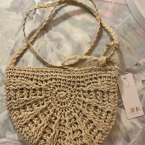 Jink Straw Crossbody Bag New Beige with Gold Thread