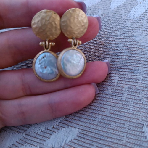 Handmade earrings like new with genuine pearl and silver gold-plated