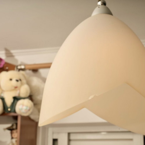 Ceiling light used with beige glass shade, slightly broken