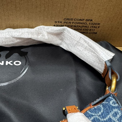 Pinko hobo bag, blue denim with brown leather details