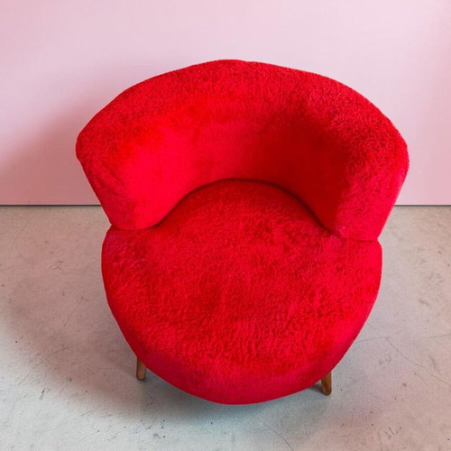 Teddy Bouclé Armchair Red Modern 60x60x70cm for Living Room