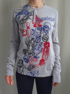 Desigual women's henley long sleeve shirt size L, like new, gray