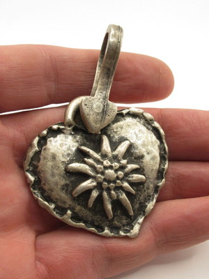 Vintage heart pendant with edelweiss, alpine style, like new