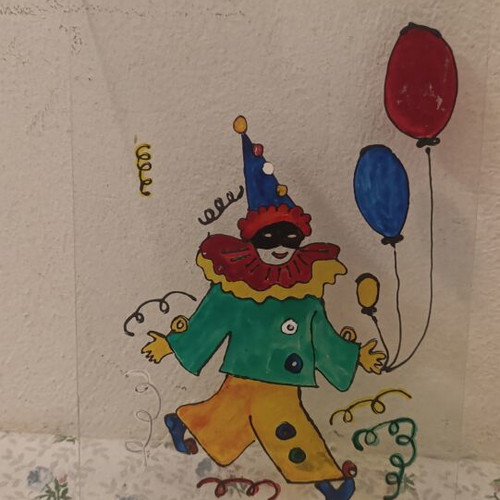 Handmade Painted Glass Vitrail Clown Decoration like new