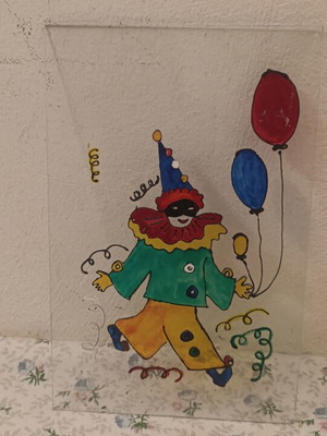 Handmade Painted Glass Vitrail Clown Decoration like new