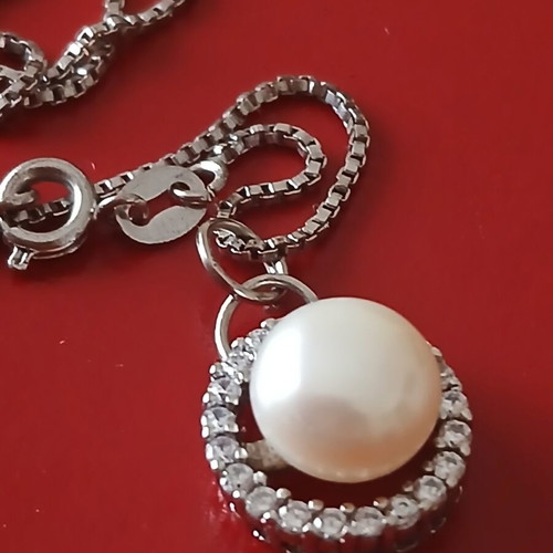 Necklace with genuine 1 mm pearl, silver 925 like new