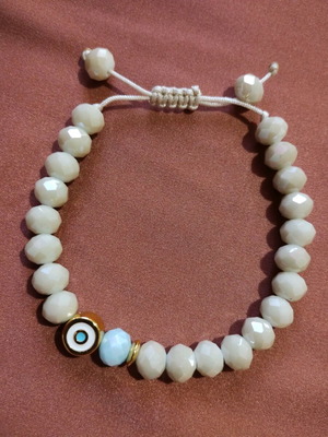 Bracelet with mataki new, handmade with white shiny beads