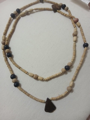 Long necklace, beige and brown, 125 cm