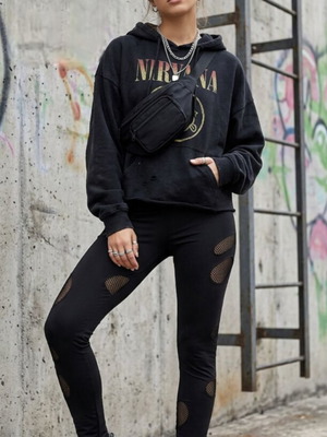 Κολάν punk style με διχτυωτές λεπτομέρειες μεταχειρισμένο, μαύρο, μέγεθος S