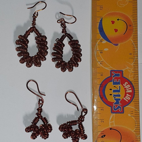 Handmade copper earrings pack of two pairs, brown
