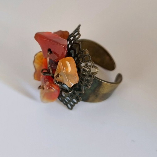 Ring with raw semiprecious stone cornelian