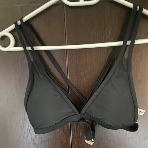 Black bikini top new with crisscross straps, size XS