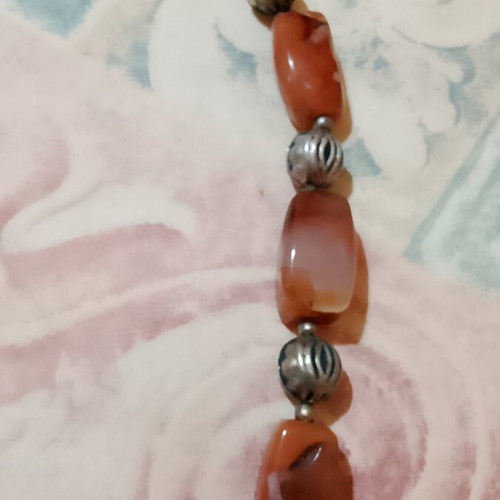 Handmade Boho Statement Necklace with Natural Carnelian Stones and Metal Elements
